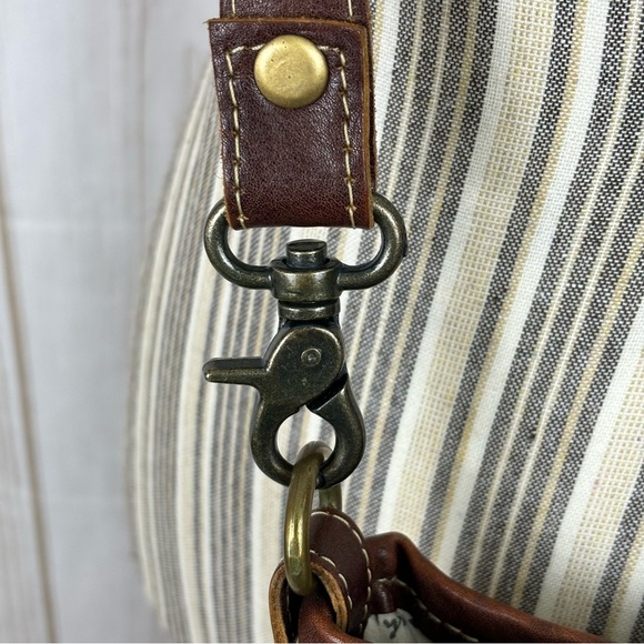 Myra Leather Shoulder Purse Tooled Leather Canvas Crossbody Pocketbook Brown - Picture 11 of 16